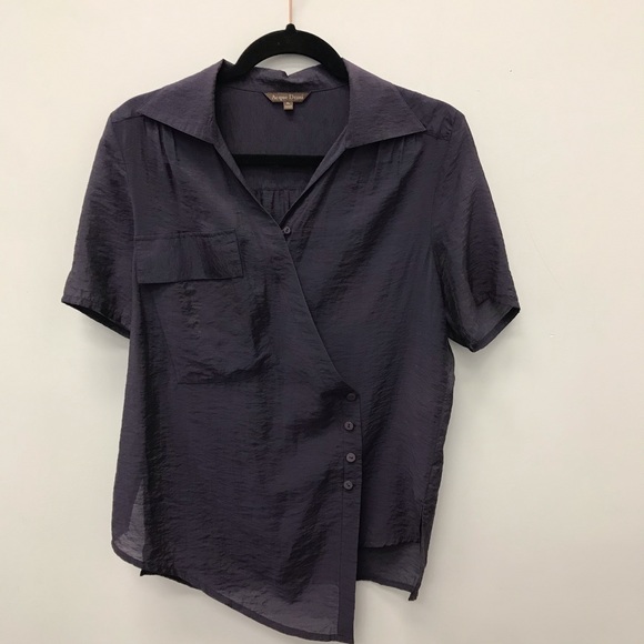 Asymmetrical Dark Purple Short Sleeve Blouse - Picture 10 of 11